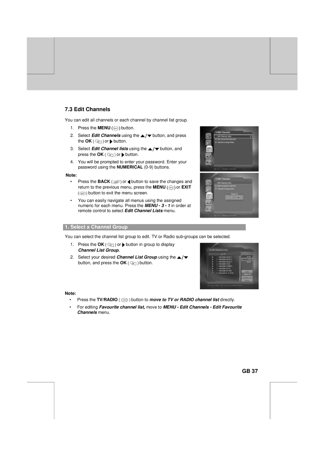 Humax PVR-8100T manual Edit Channels, Select a Channel Group 