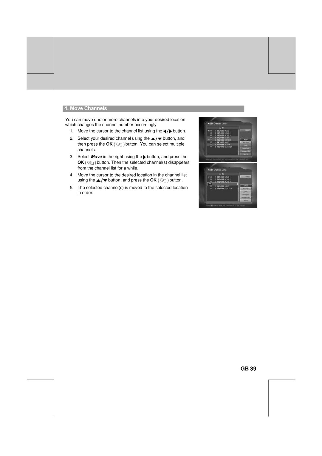 Humax PVR-8100T manual Move Channels 