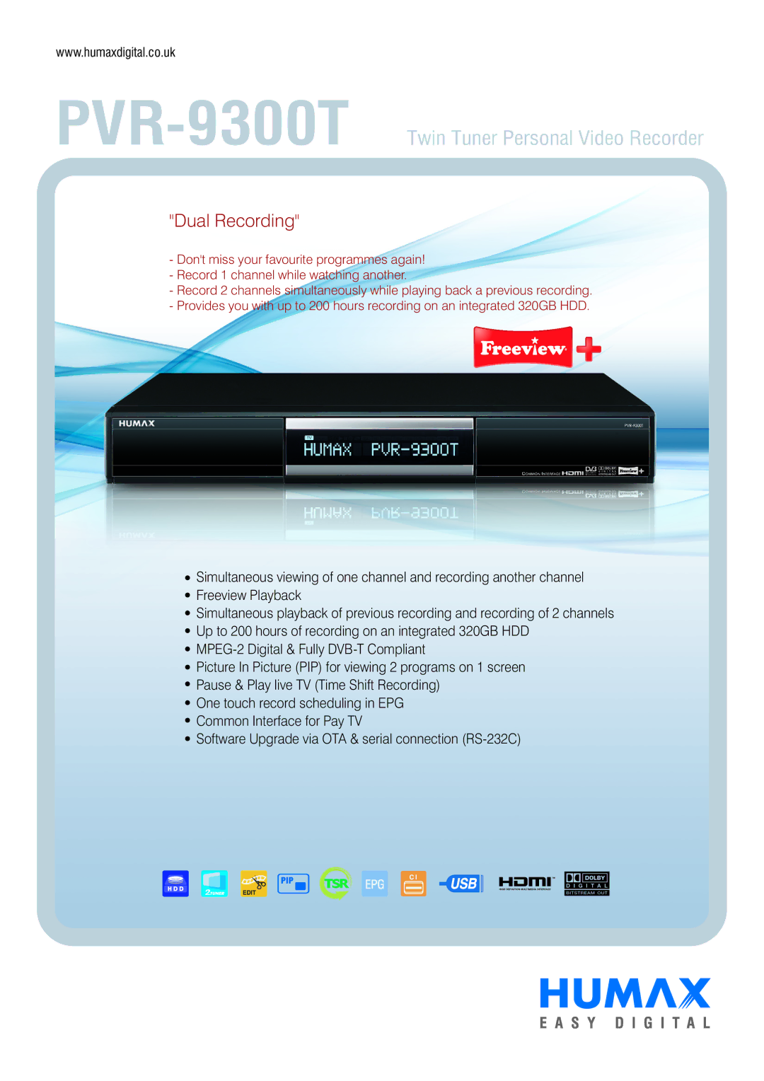 Humax manual PVR-9300TTwin Tuner Personal Video Recorder 