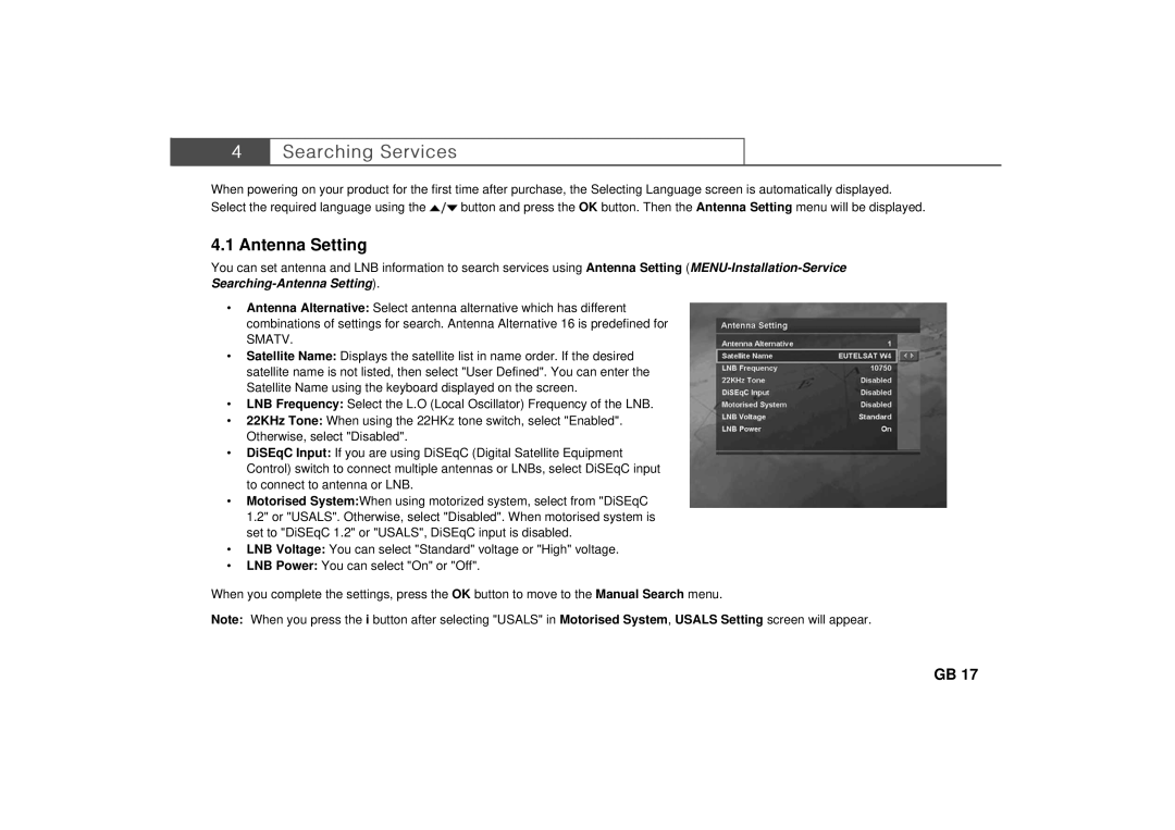 Humax Set-Top Box user manual Antenna Setting, Smatv 