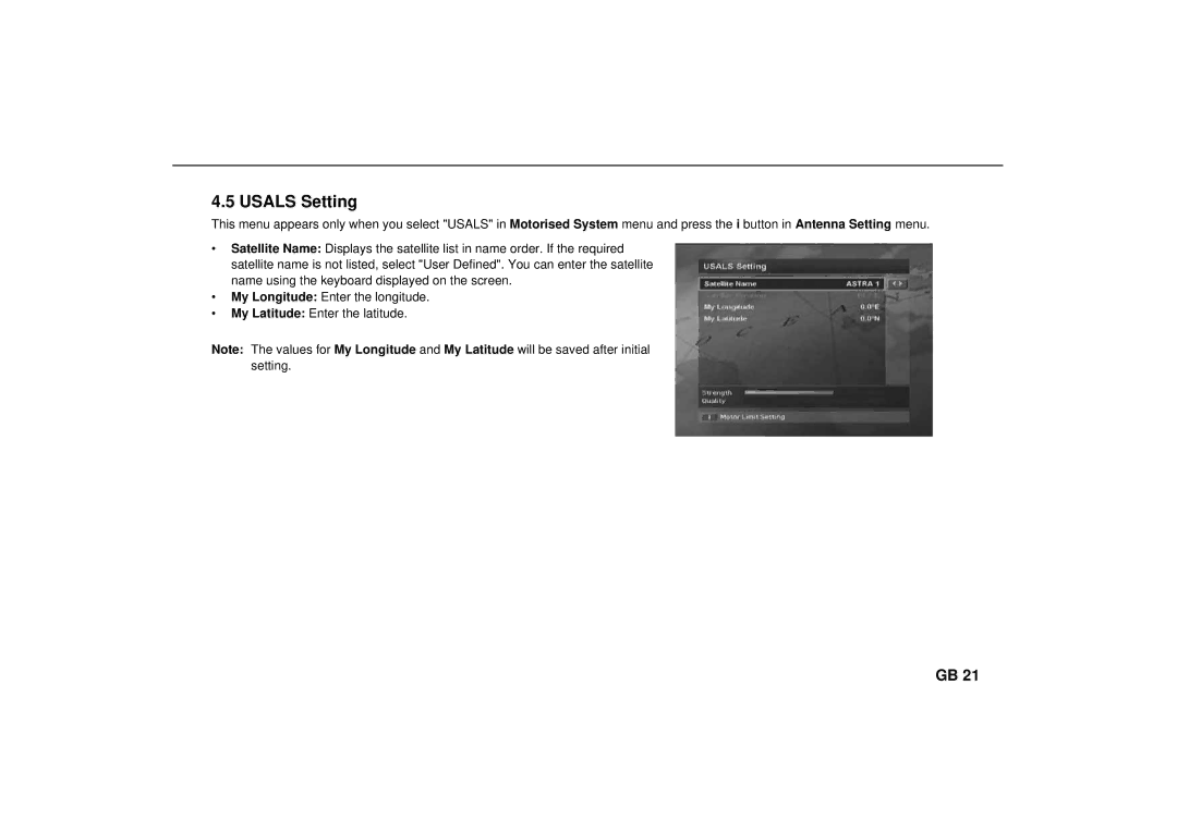 Humax Set-Top Box user manual Usals Setting 