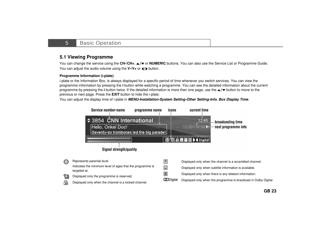 Humax Set-Top Box user manual Viewing Programme, Programme Information i-plate 