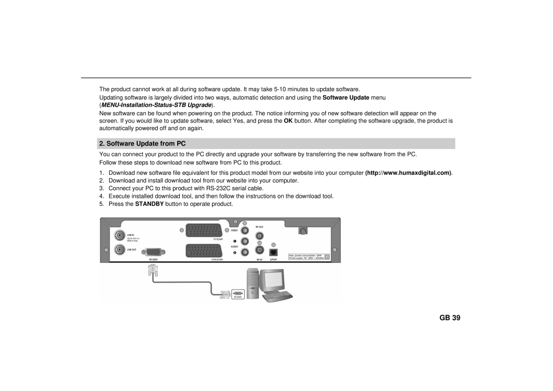 Humax Set-Top Box user manual Software Update from PC 