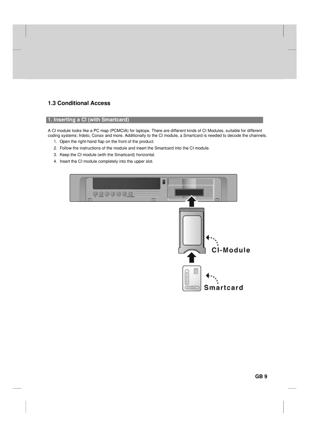 Humax TV HDCl-2000 manual Conditional Access, Inserting a CI with Smartcard 