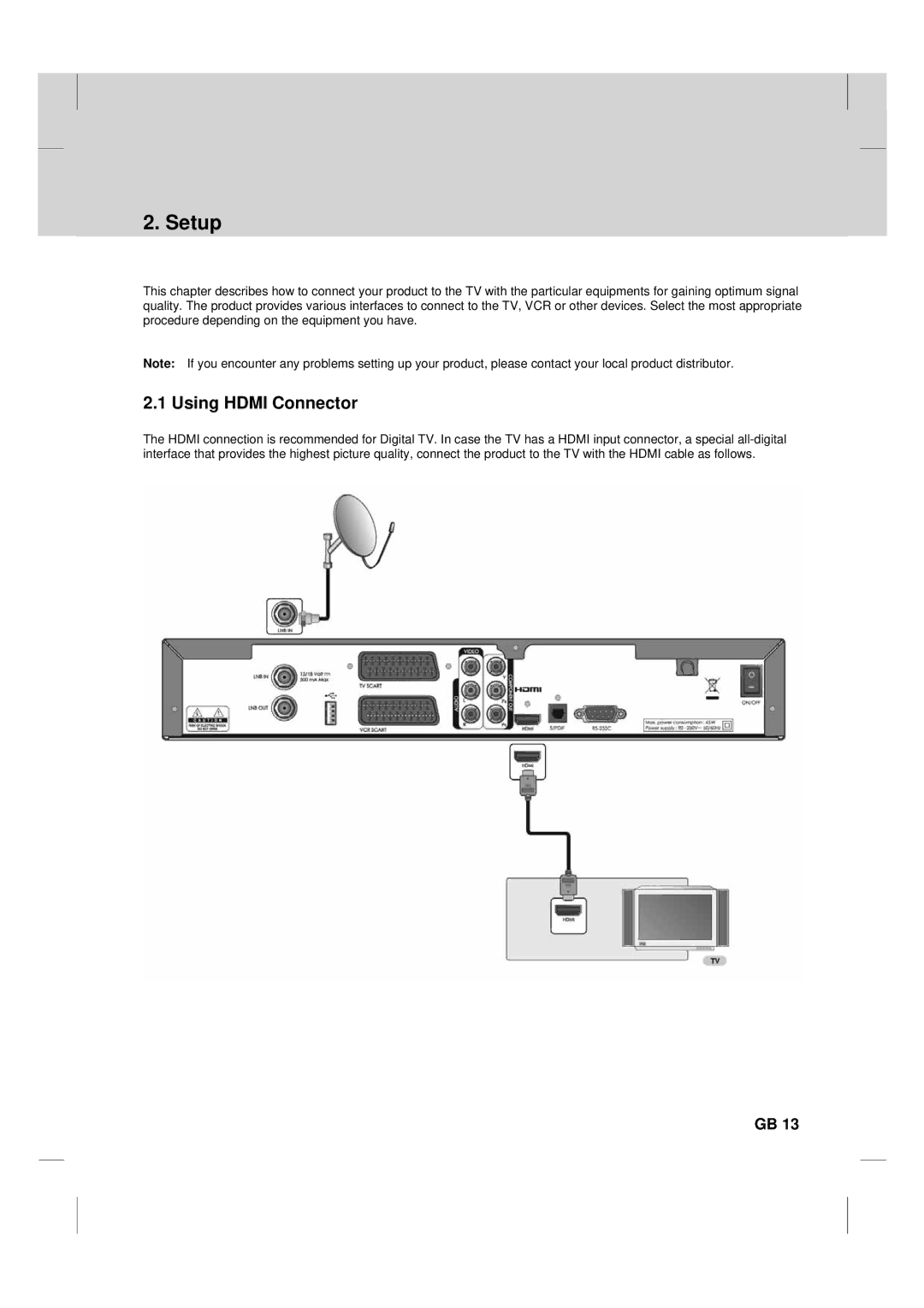 Humax TV HDCl-2000 manual Setup, Using Hdmi Connector 