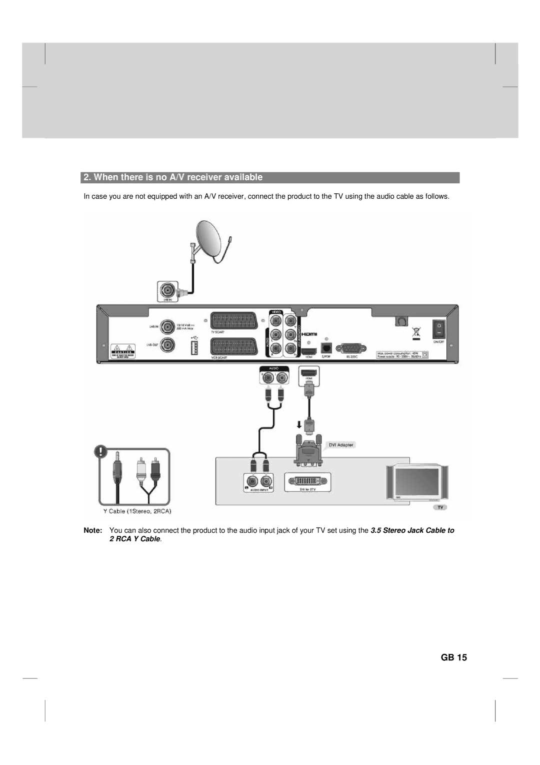 Humax TV HDCl-2000 manual When there is no A/V receiver available 