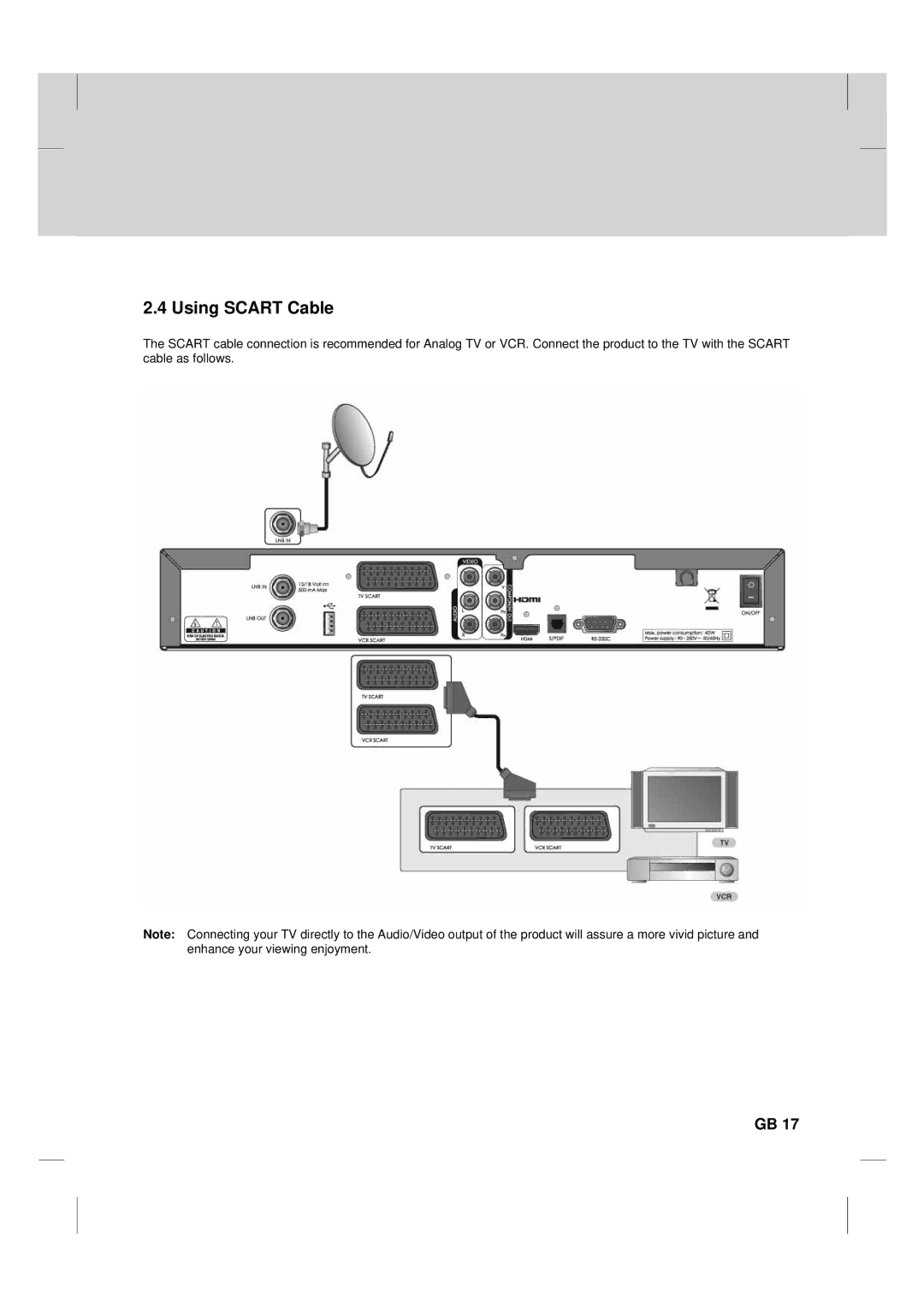 Humax TV HDCl-2000 manual Using Scart Cable 