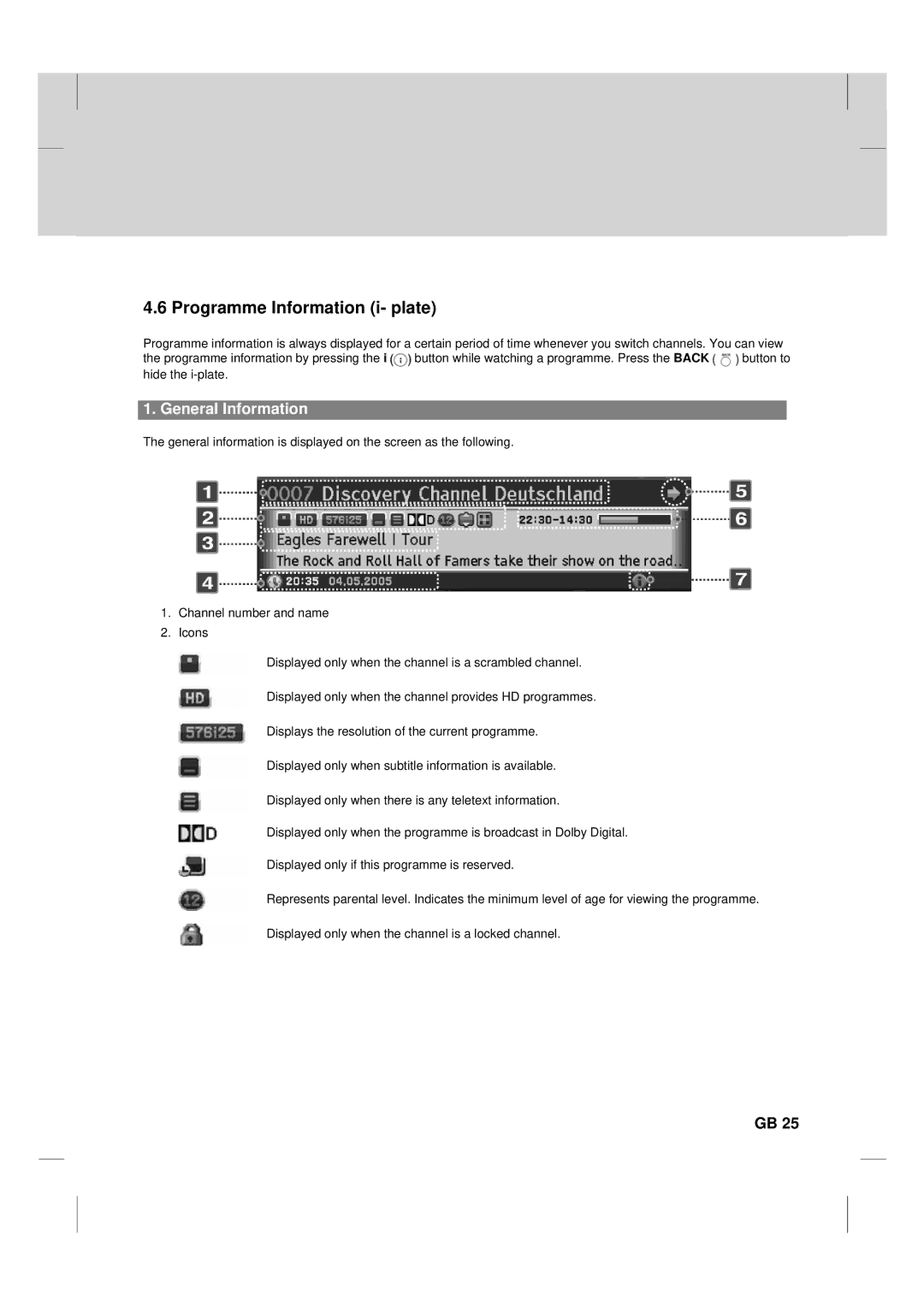 Humax TV HDCl-2000 manual Programme Information i- plate, General Information 