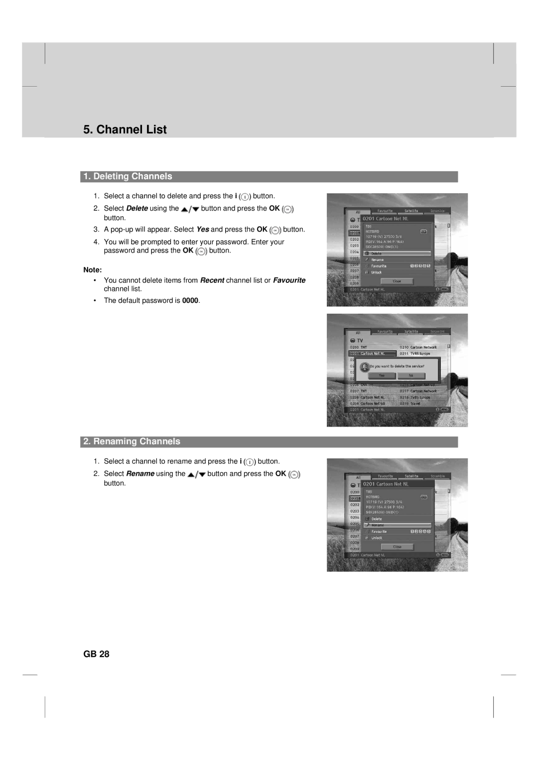 Humax TV HDCl-2000 manual Deleting Channels, Renaming Channels 