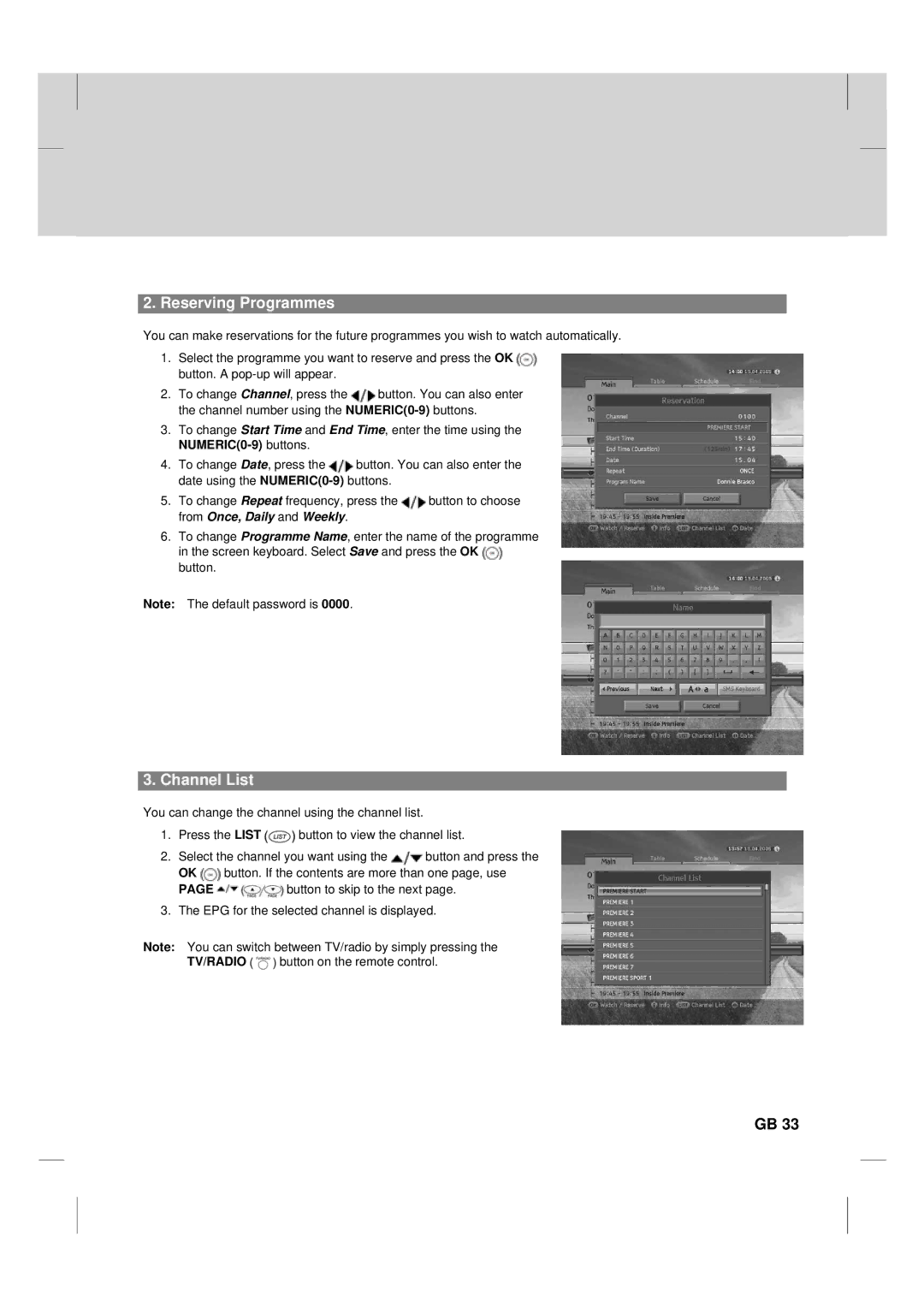 Humax TV HDCl-2000 manual Reserving Programmes, Channel List, NUMERIC0-9 buttons 