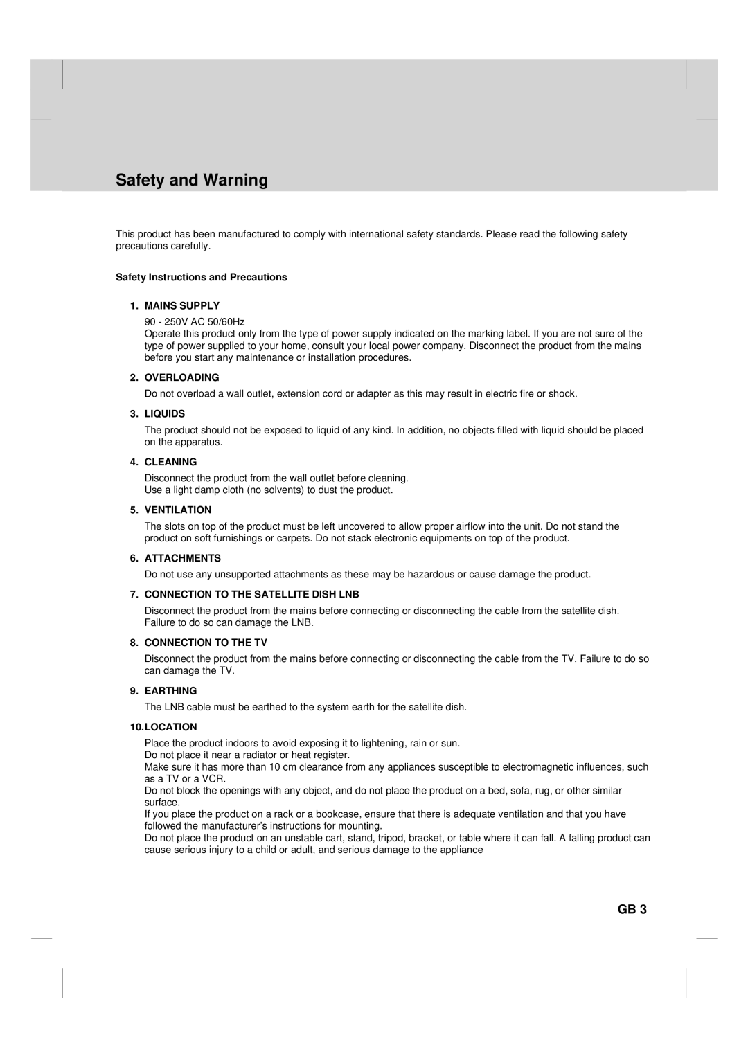 Humax TV HDCl-2000 manual Safety and Warning, Safety Instructions and Precautions 