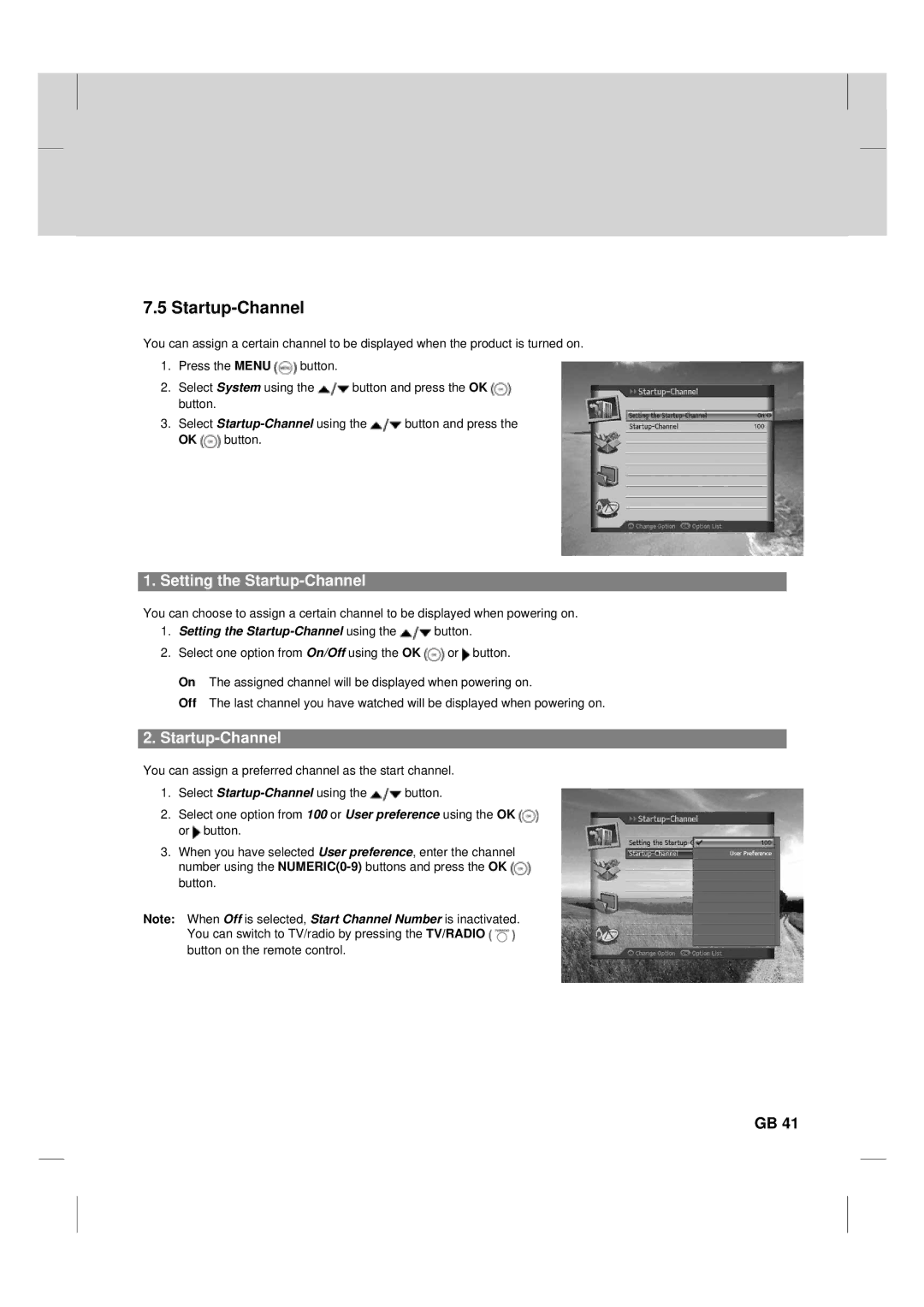 Humax TV HDCl-2000 manual Setting the Startup-Channel 