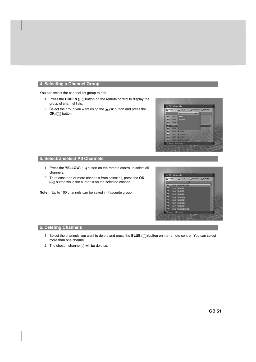 Humax TV HDCl-2000 manual Selecting a Channel Group, Select/Unselect All Channels 