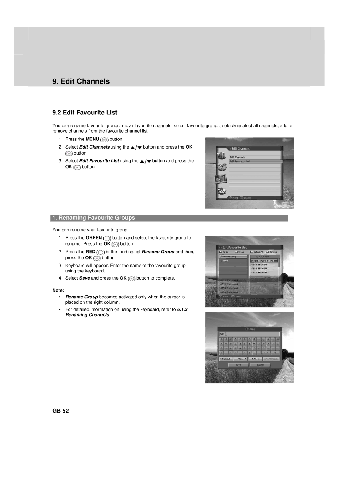 Humax TV HDCl-2000 manual Edit Favourite List, Renaming Favourite Groups 