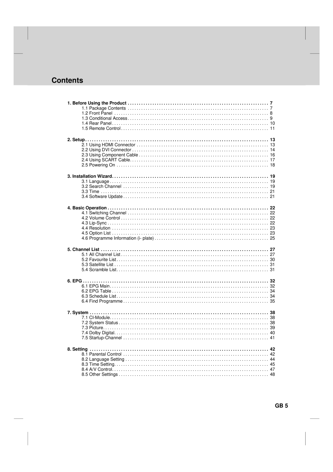 Humax TV HDCl-2000 manual Contents 