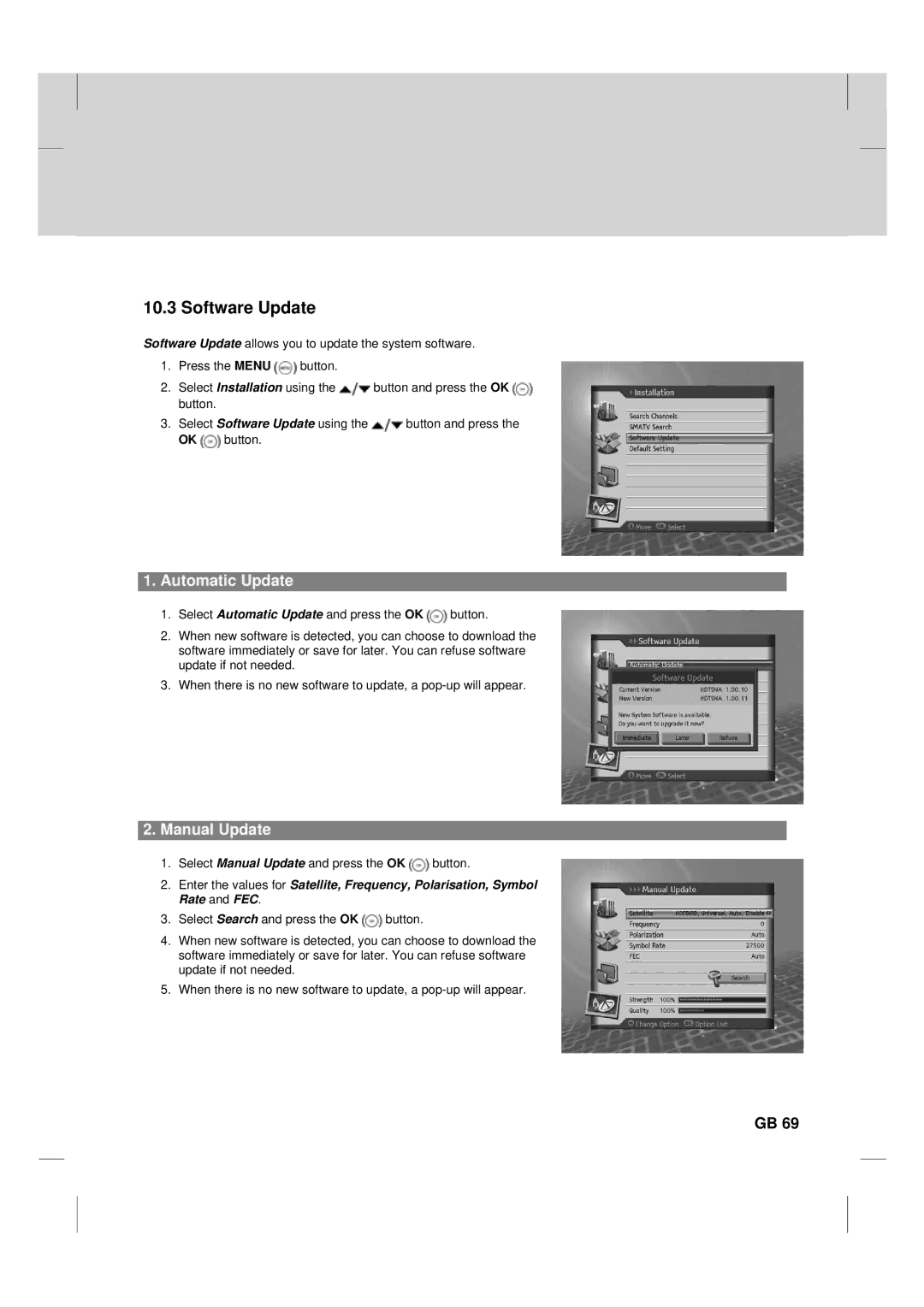 Humax TV HDCl-2000 manual Automatic Update, Manual Update 