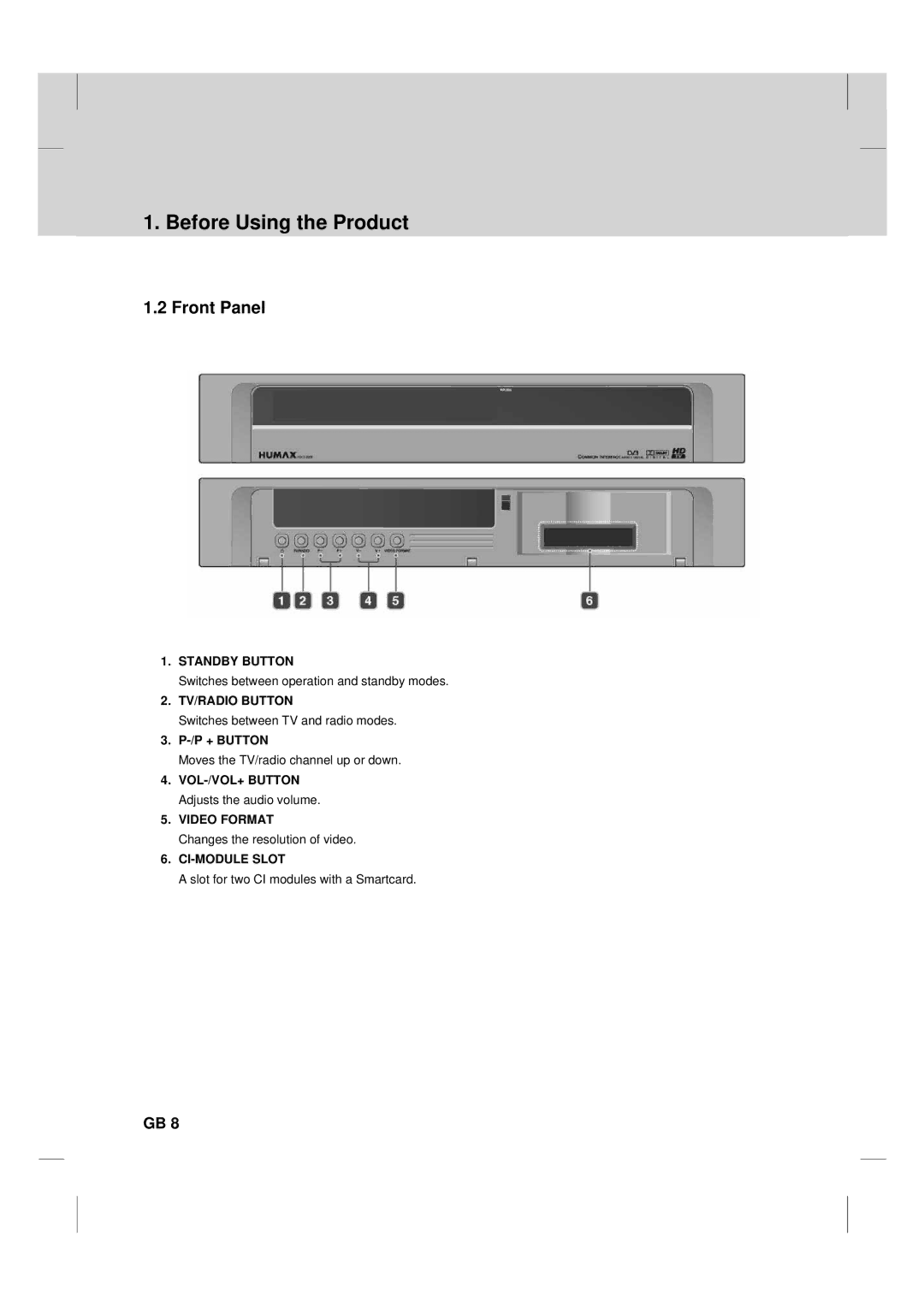 Humax TV HDCl-2000 manual Front Panel, P + Button 