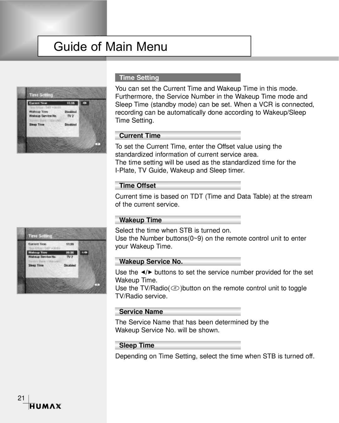 Humax VA-3210 manual Time Setting 