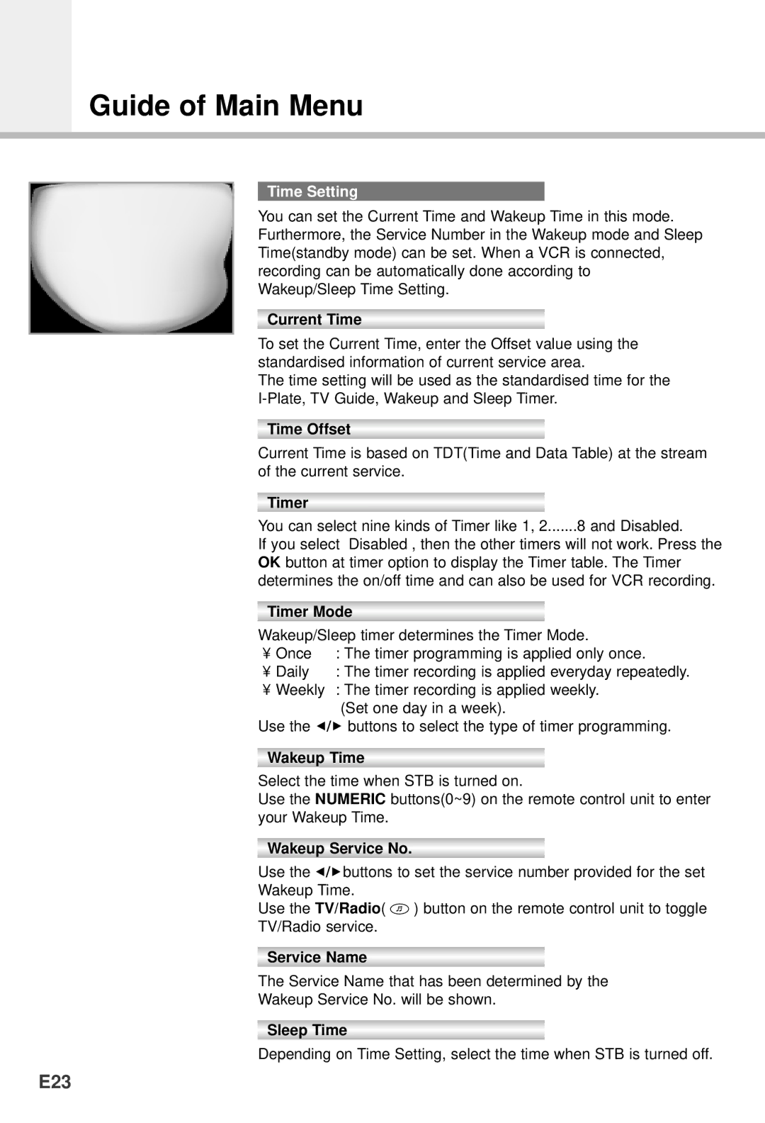 Humax VA-5200 manual E23, Time Setting 