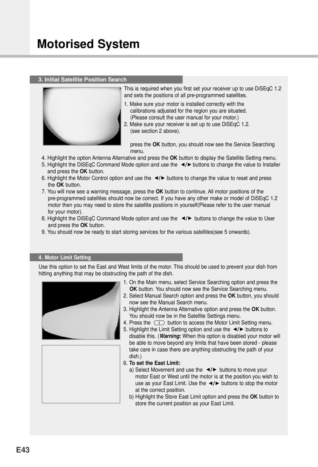 Humax VA-5200 manual E43, Initial Satellite Position Search 