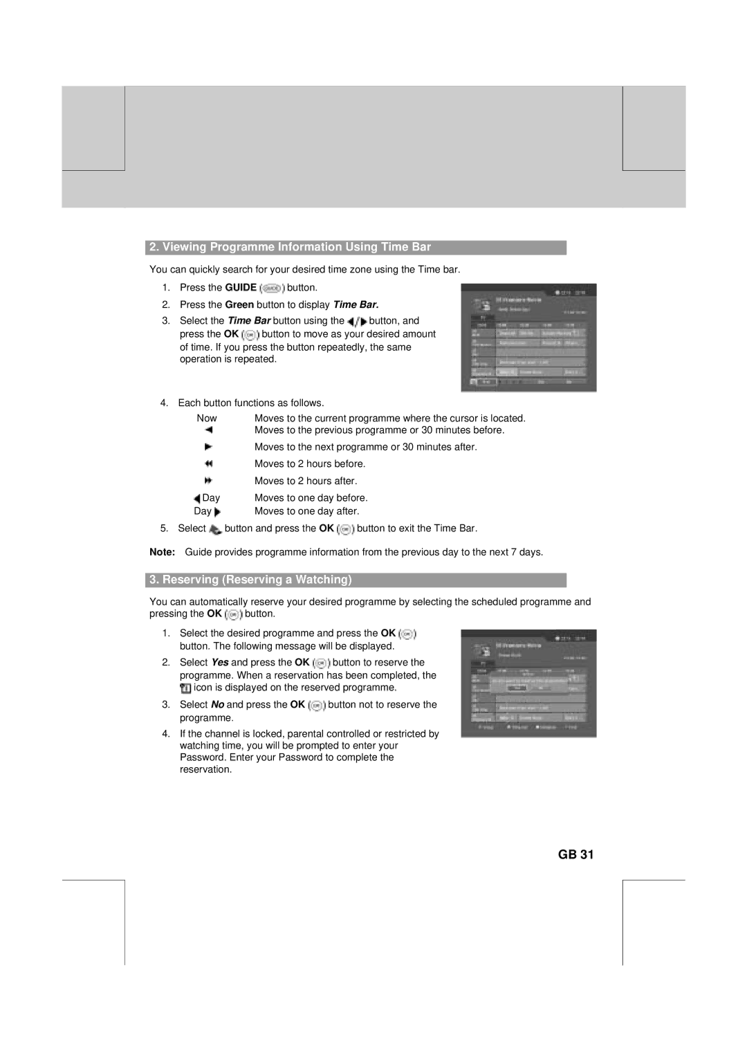 Humax VA-FOX T manual Viewing Programme Information Using Time Bar, Reserving Reserving a Watching 