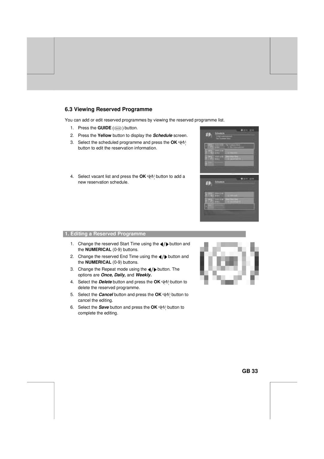 Humax VA-FOX T manual Viewing Reserved Programme, Editing a Reserved Programme 