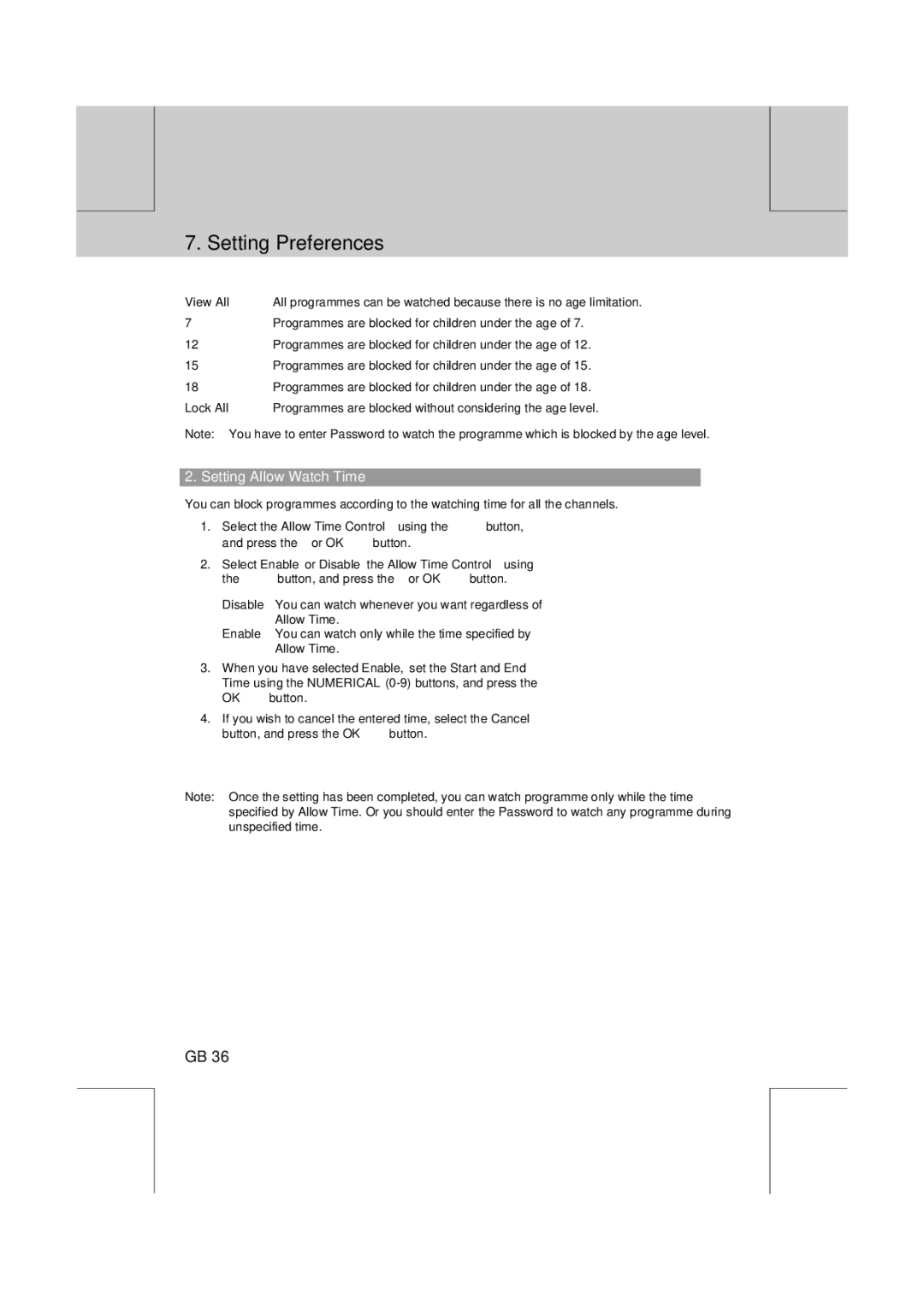 Humax VA-FOX T manual Setting Allow Watch Time 