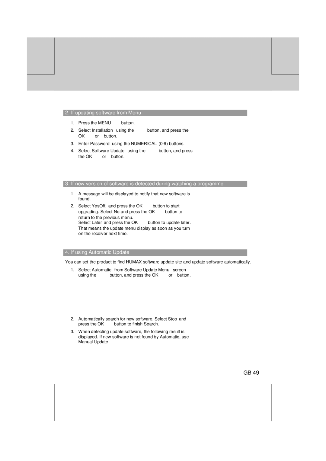 Humax VA-FOX T manual If updating software from Menu, If using Automatic Update 