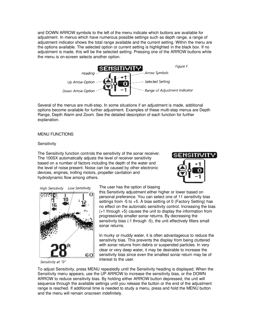 Humminbird 100SX manual Menu Functions 