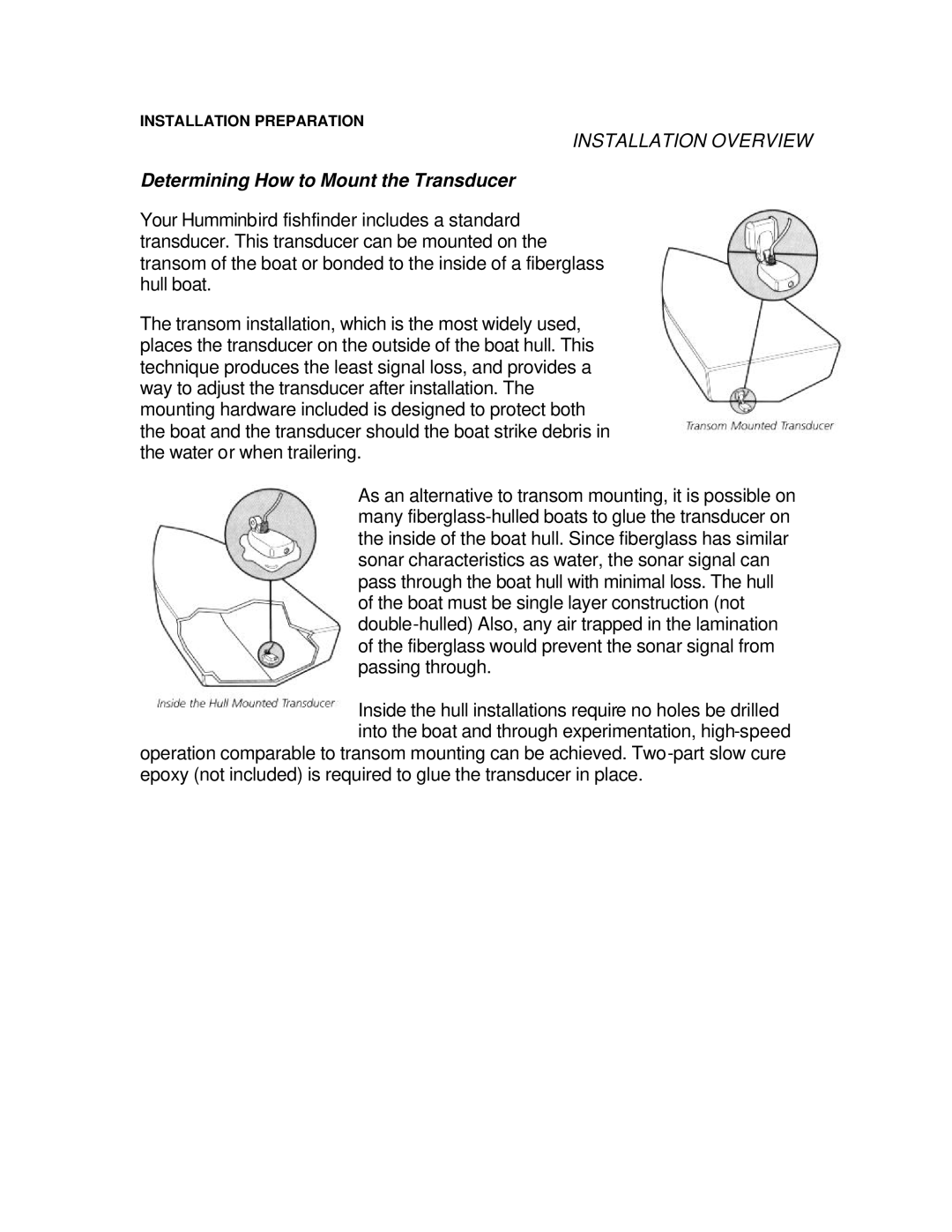 Humminbird 100SX manual Determining How to Mount the Transducer 