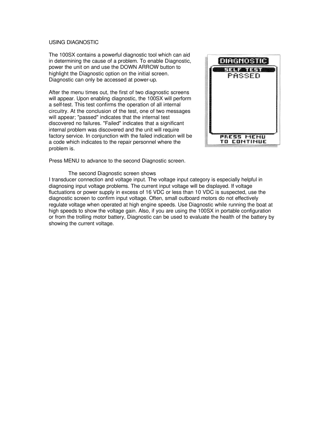 Humminbird 100SX manual Using Diagnostic 