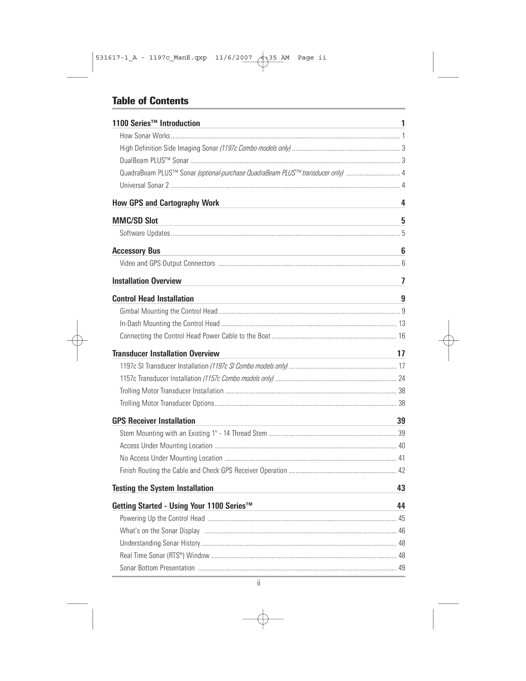 Humminbird 1197C SI warranty Table of Contents 