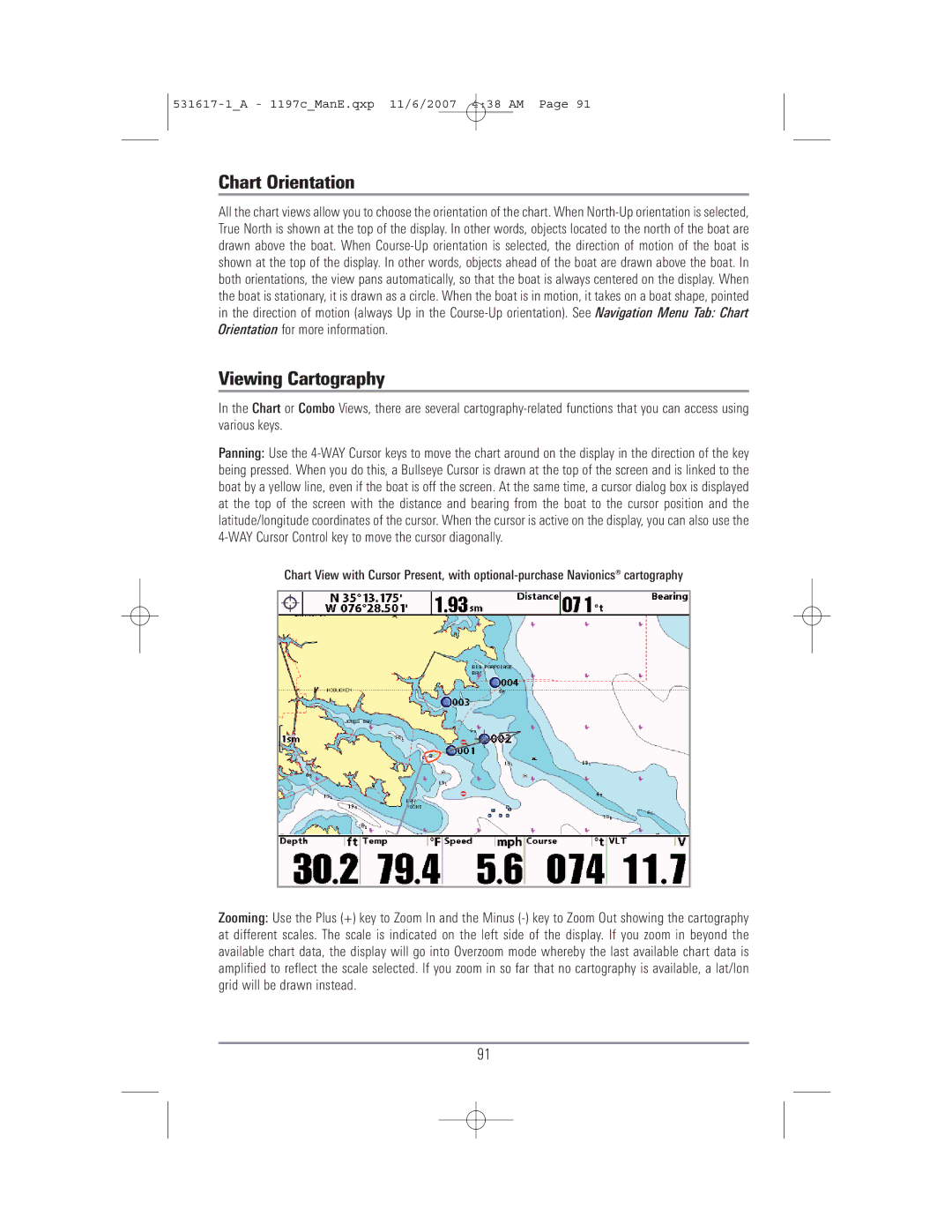 Humminbird 1197C SI warranty Chart Orientation, Viewing Cartography 