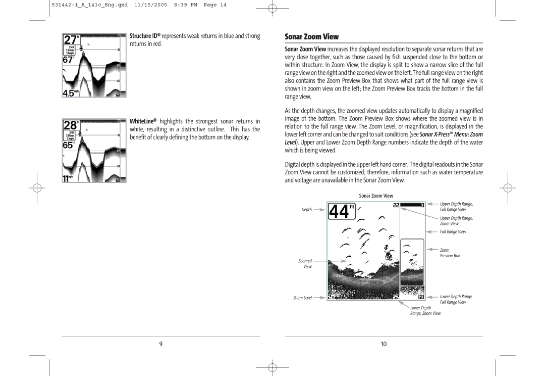 Humminbird 141c manual Sonar Zoom View 