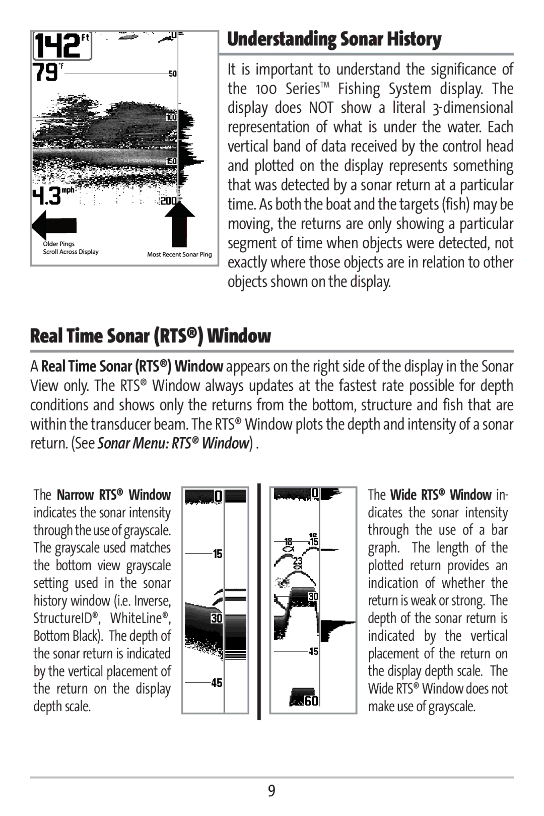 Humminbird 161 manual Understanding Sonar History, Real Time Sonar RTS Window 