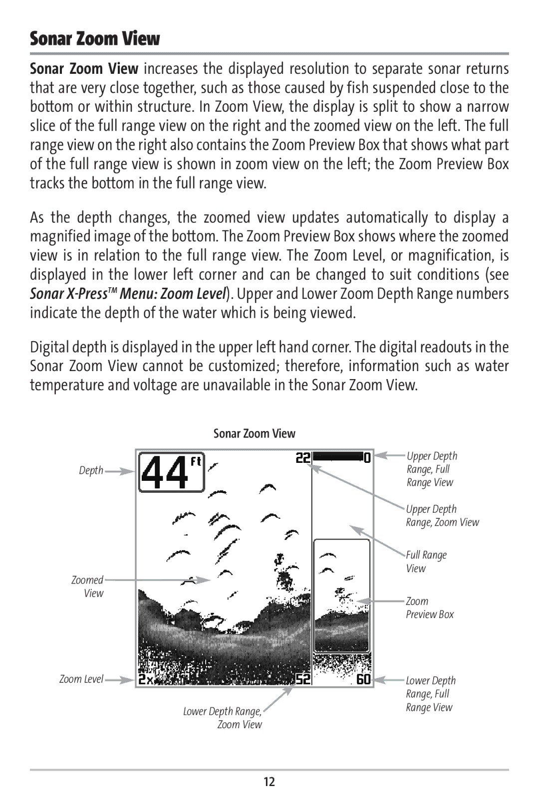 Humminbird 161 manual Sonar Zoom View 