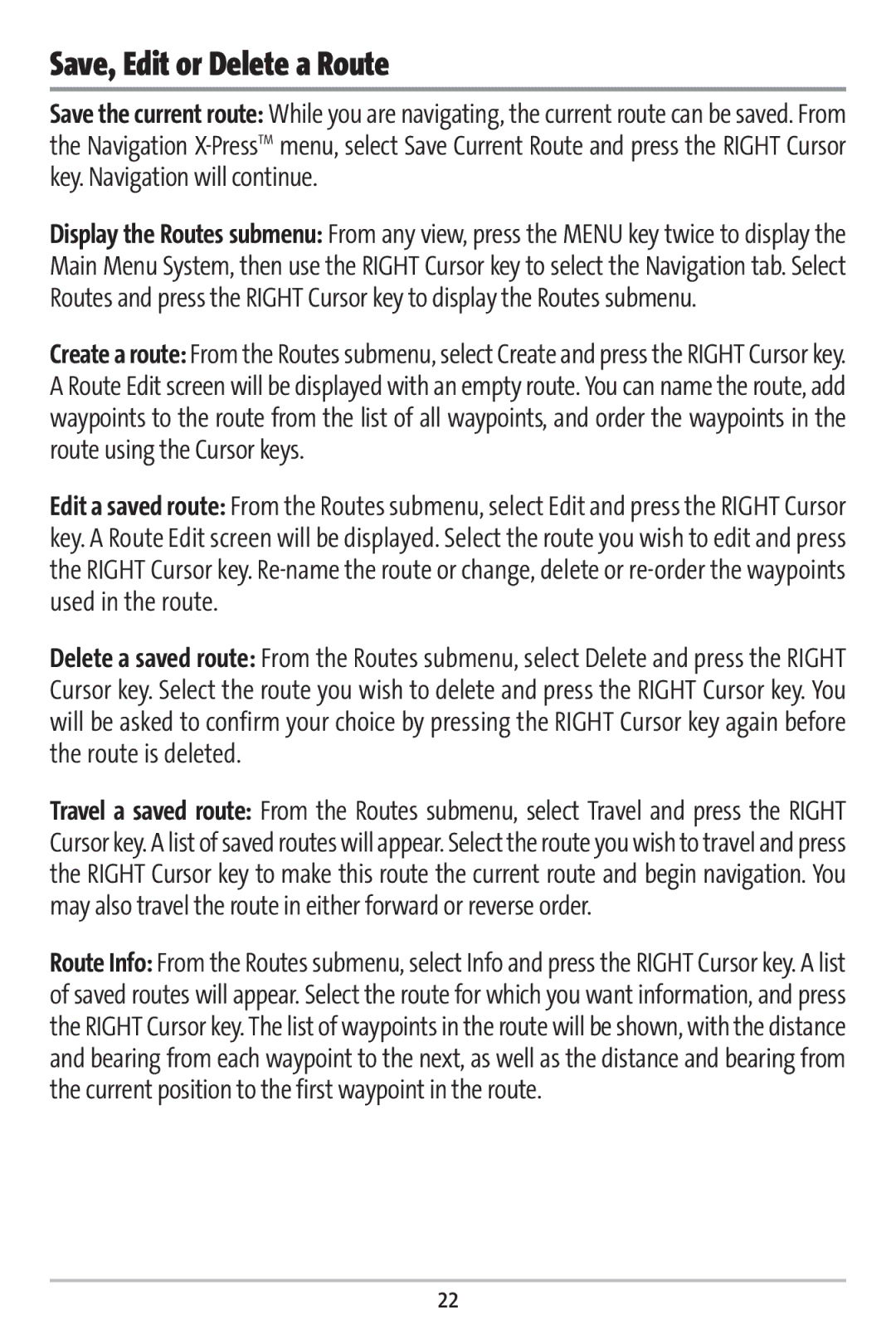 Humminbird 161 manual Save, Edit or Delete a Route 