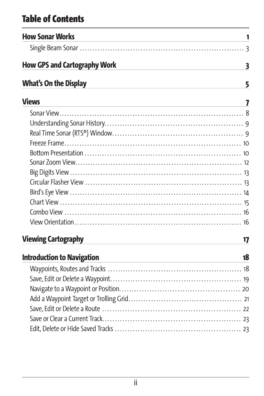 Humminbird 161 manual Table of Contents 