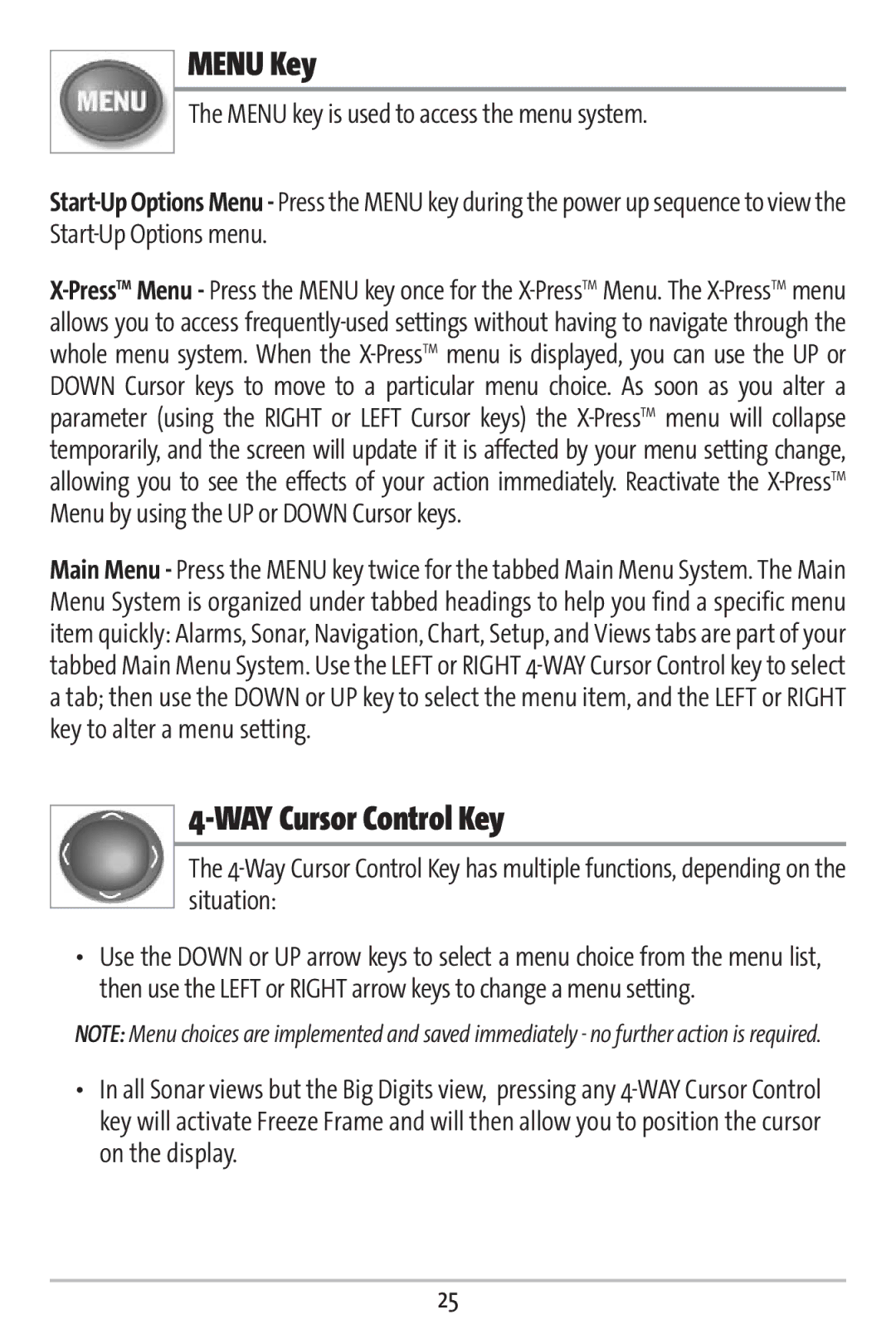 Humminbird 161 manual Menu Key, WAY Cursor Control Key 