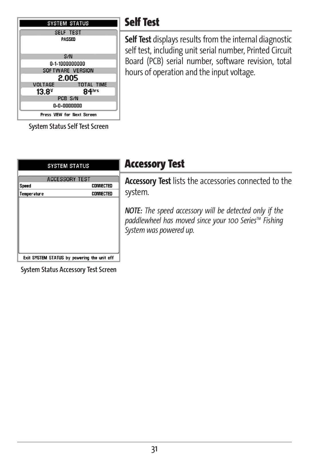 Humminbird 161 manual Self Test, Accessory Test 