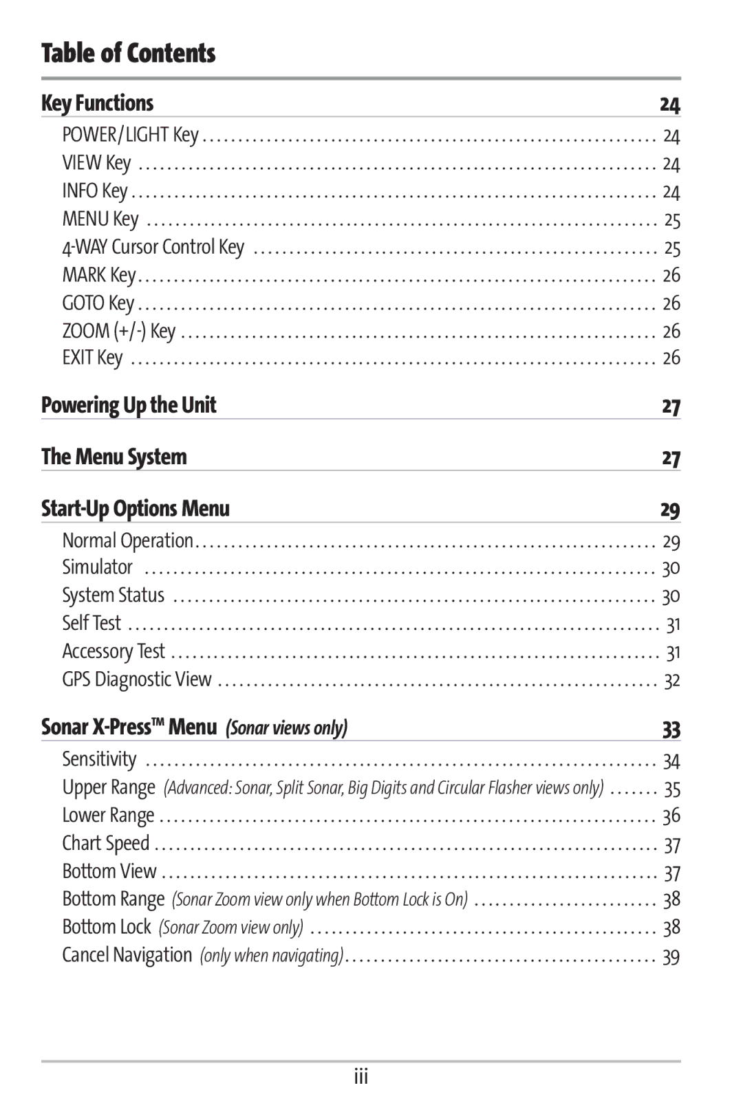 Humminbird 161 manual Key Functions, Iii 