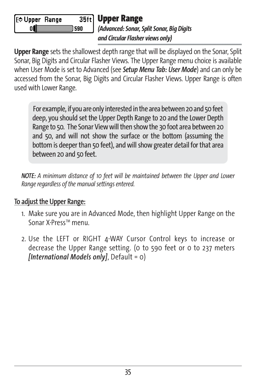 Humminbird 161 manual To adjust the Upper Range 