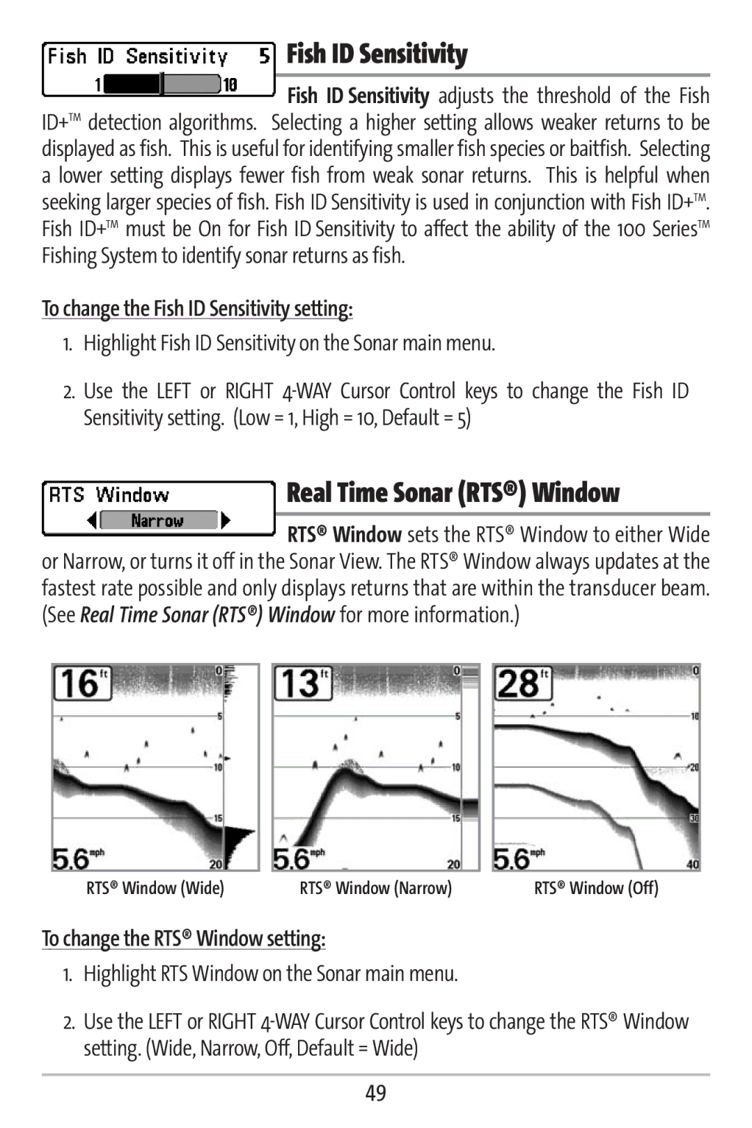 Humminbird 161 manual To change the Fish ID Sensitivity setting, Highlight Fish ID Sensitivity on the Sonar main menu 