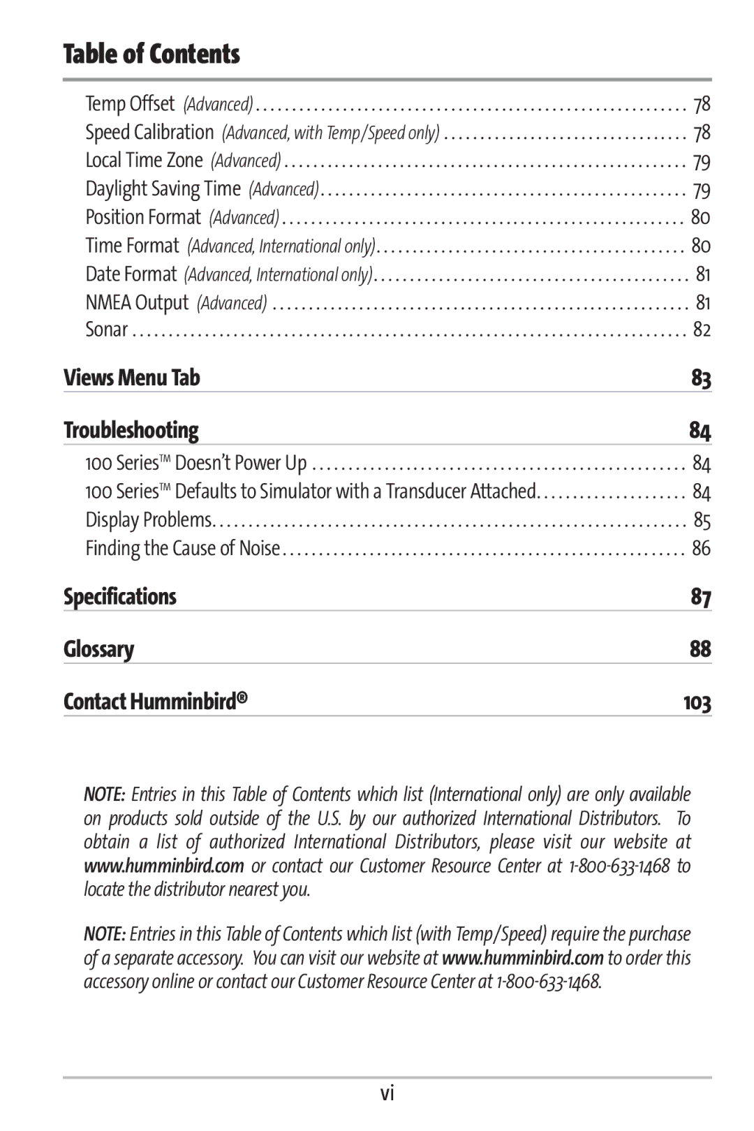 Humminbird 161 manual Specifications Glossary Contact Humminbird 103 