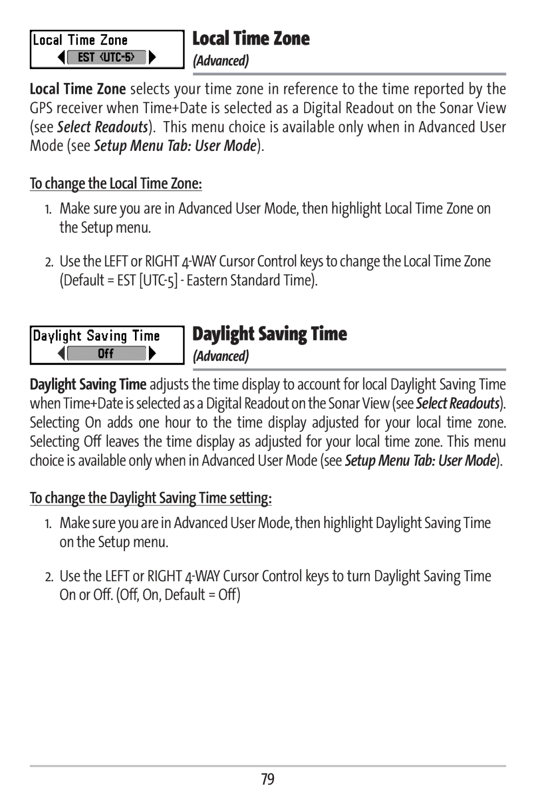 Humminbird 161 manual To change the Local Time Zone, To change the Daylight Saving Time setting 