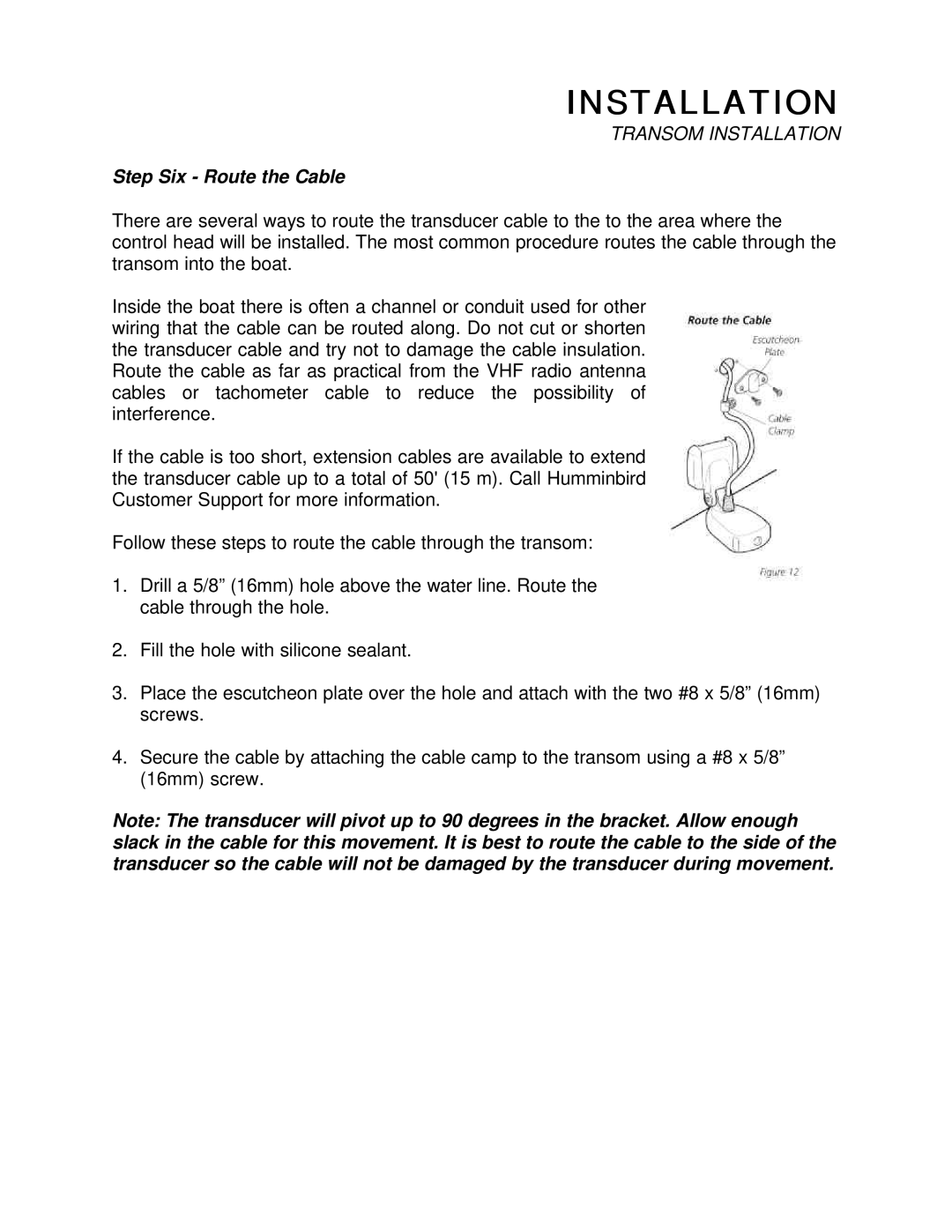 Humminbird 200DX manual Step Six Route the Cable 