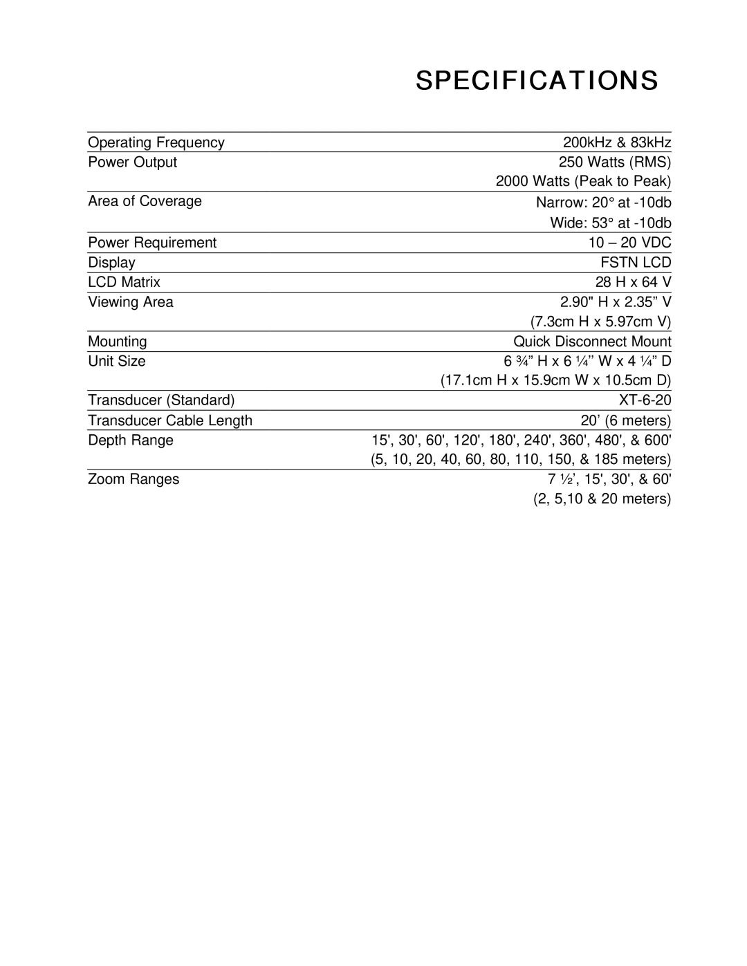 Humminbird 200DX manual Specifications, Fstn LCD 