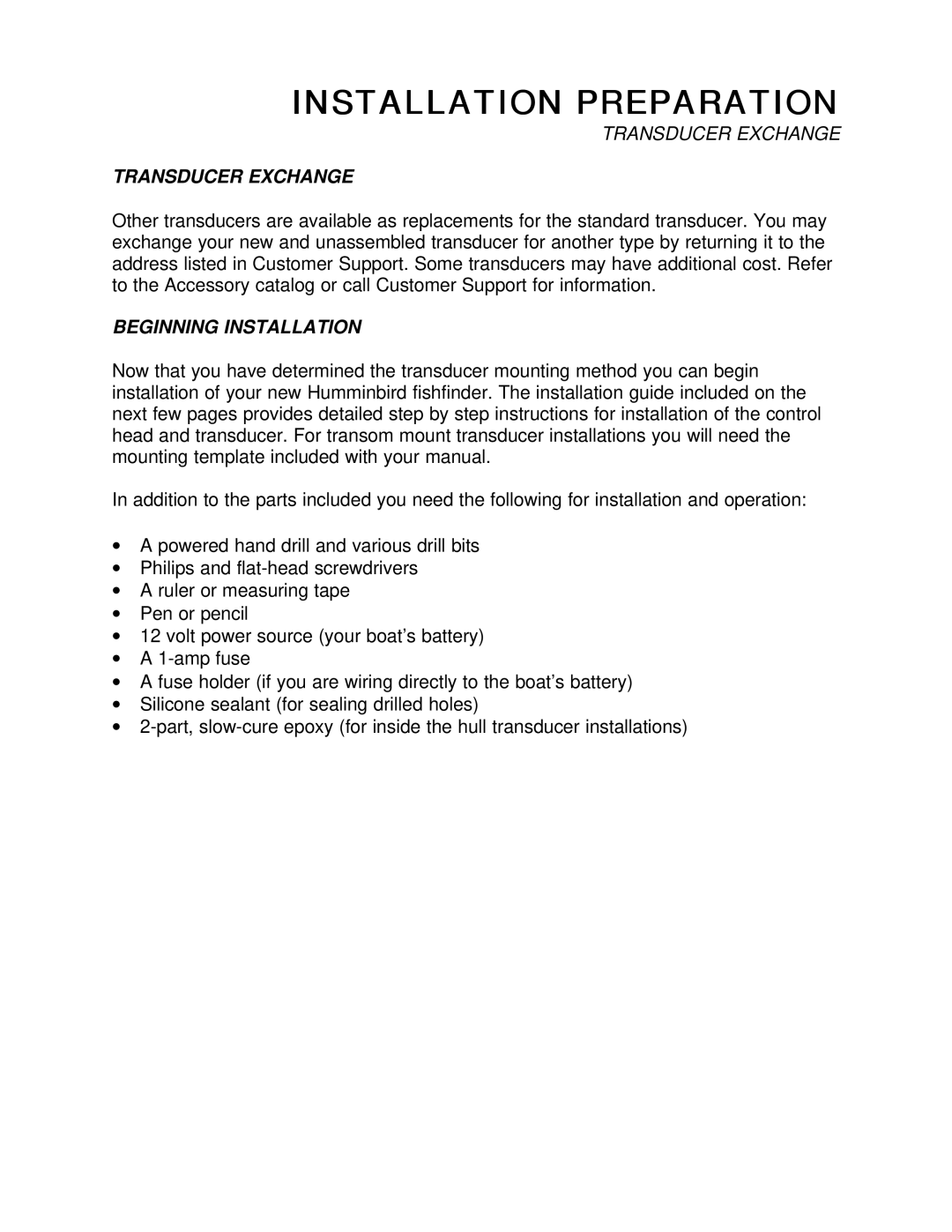 Humminbird 200DX manual Transducer Exchange, Beginning Installation 