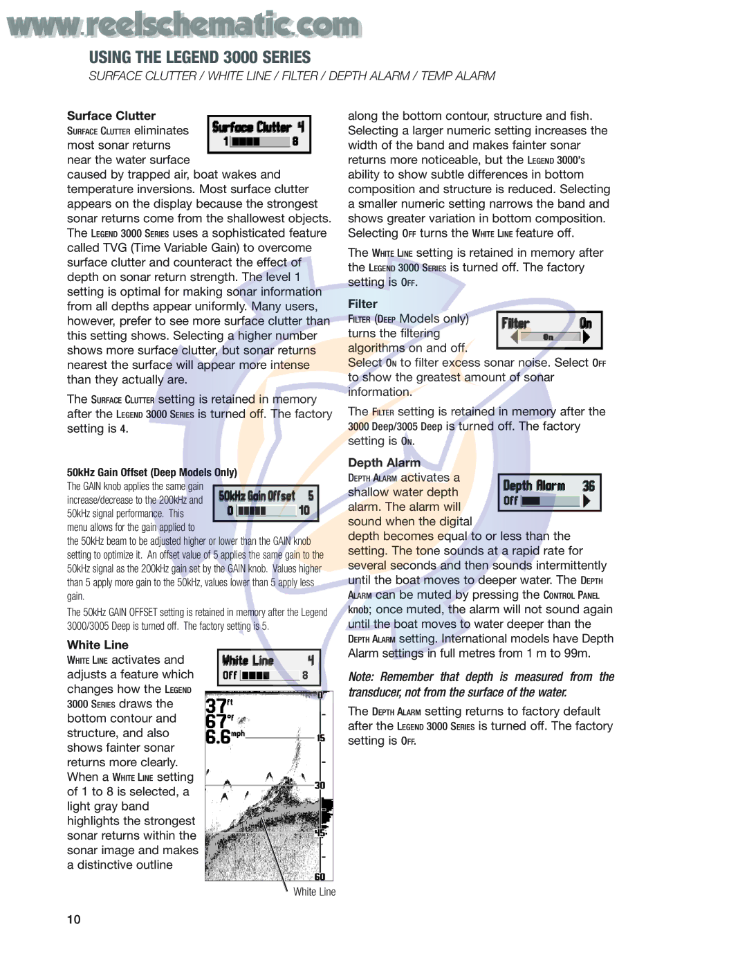 Humminbird 3005 Deep, 3000 Deep manual Surface Clutter, White Line, Filter, Depth Alarm 