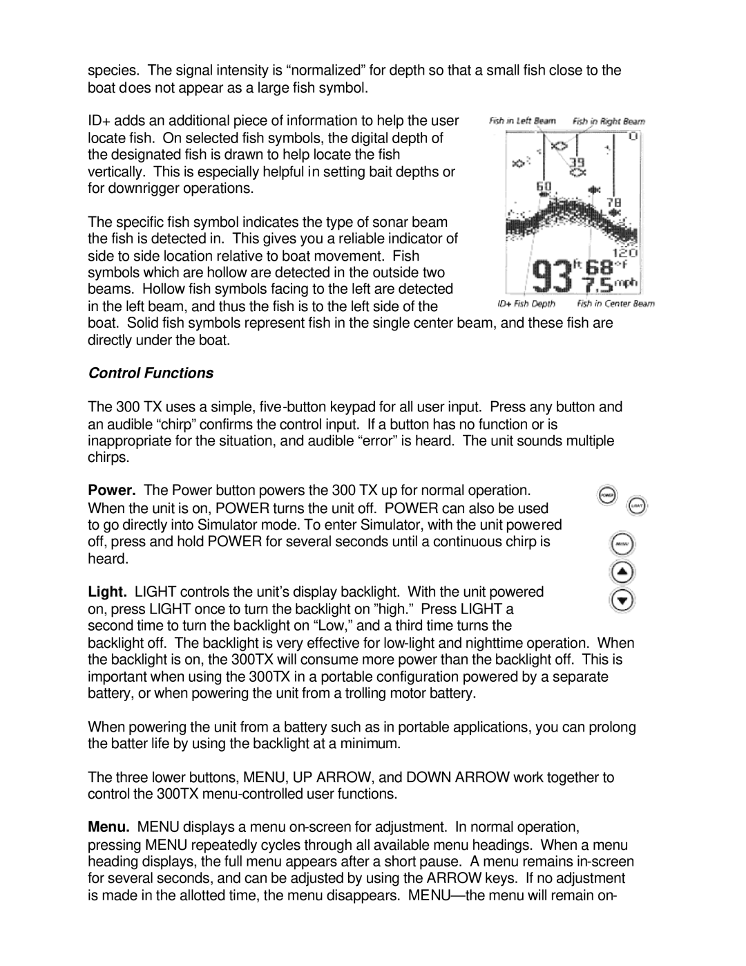 Humminbird 300TX manual Control Functions 